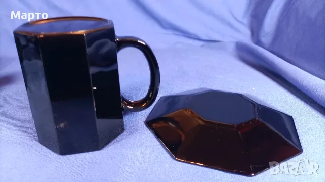 Френски черен аркопал за чай и кафе с чинийки и каничка за мляко, снимка 7 - Чаши - 49677798