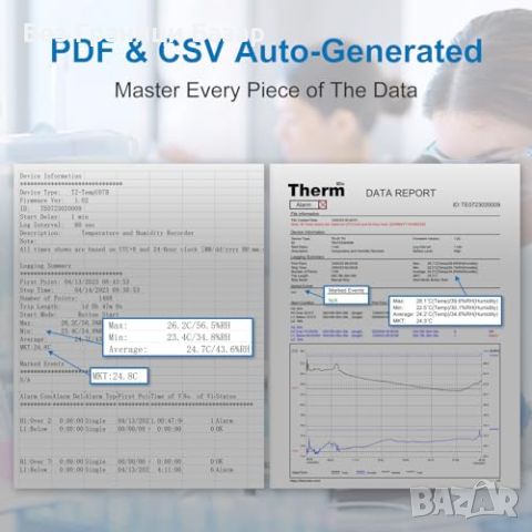 Нов CSV/PDF Репорти Логер за Температура и Влажност Дигитален Сензор и Аларма, снимка 3 - Друга електроника - 45496378