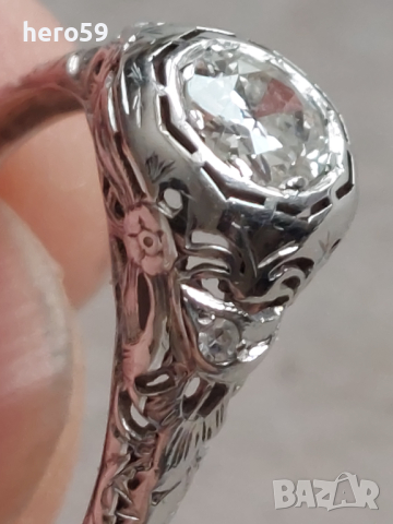Златен пръстен 18к с Брилянт 0.8 карата(артдеко), снимка 8 - Пръстени - 44958165