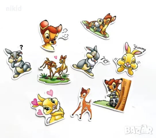 34 бр Бамби самозалепващи лепенки стикери за украса декор картонена торта ръчна изработка подарък, снимка 3 - Други - 49937409