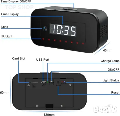 Igzyz шпионска камера WiFi, 4K/1080P часовникова скрита безжична камера с нощно виждане, снимка 3 - Камери - 48697772