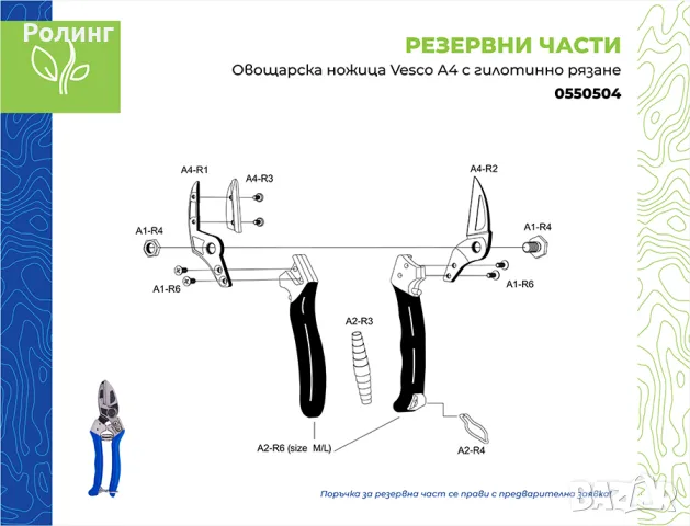 Овощарска ножица Vesco А4 с гилотинно рязане/0550504, снимка 3 - Градински инструменти - 49555577