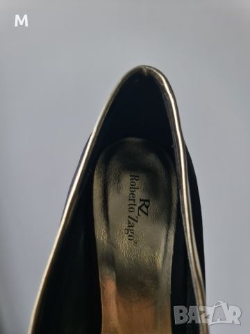 Уникални черни обувки на ток с кристали от сатен на ROBERTO ZAGO, снимка 2 - Дамски обувки на ток - 45262746