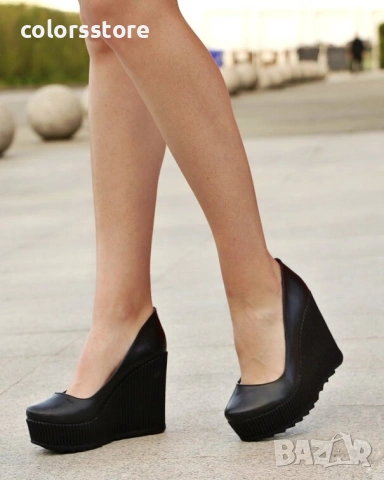Обувки на платформа - черна кожа - SLK90 , снимка 2 - Дамски ежедневни обувки - 39435426
