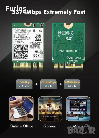 НОВА Карта AX210 WiFi Card WiFi6E Intel AX210 AX200 AC8265 Wireless, снимка 2 - Други - 47380739