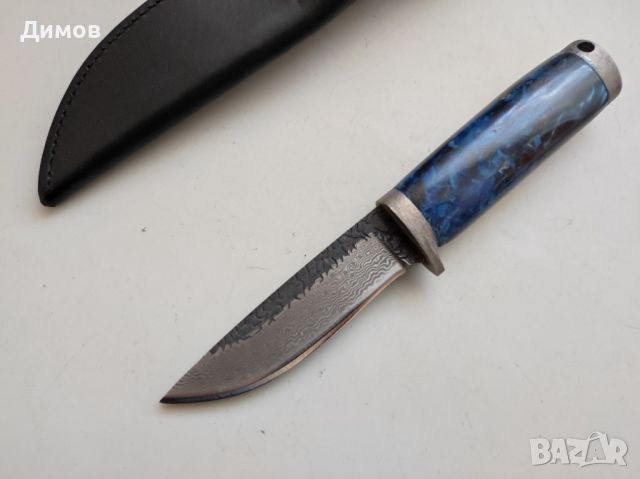 Нож дамаск Ламинат Светеща дръжка Кожена кания, снимка 3 - Ножове - 46349424