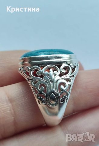 Красив сребърен пръстен с Тюркоаз , снимка 2 - Пръстени - 45113388