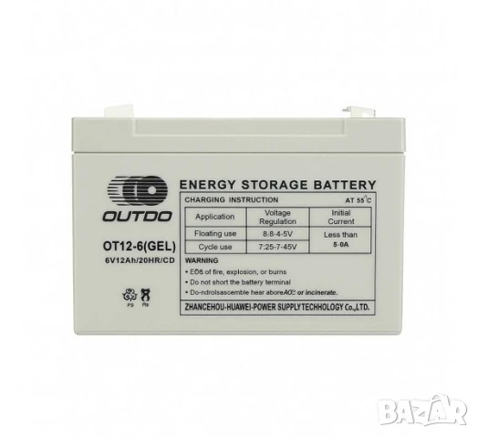 Акумулаторна, оловна батерия OUTDO, 6VDC, 12AH, 150х50х92mm, снимка 1