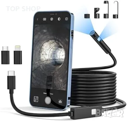 Нова Двуобективна ендоскопска камера, 16.4FT змия, IP67, 8+1 LED, iPhone/Android