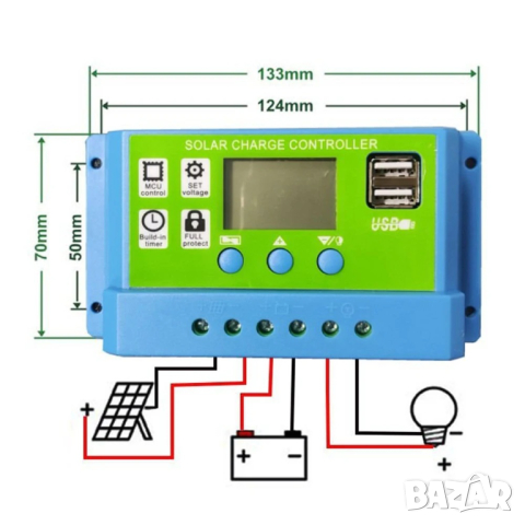 30A PWM соларно зарядно соларен контролер 12/24 с две USB x2a, снимка 6 - Друга електроника - 44966403