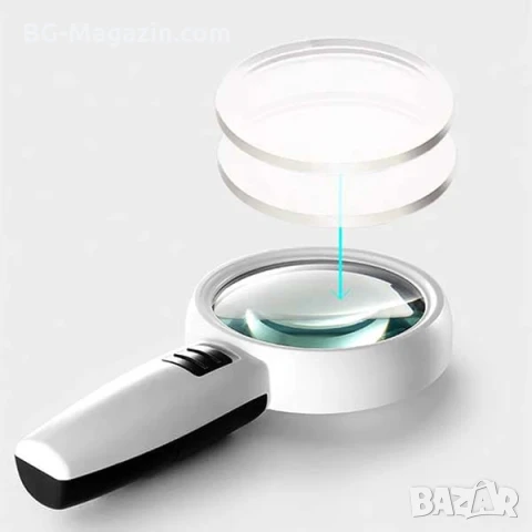 Увеличителна стъклена ръчна лупа с LED осветление дръжка за четене на книга вестник 5X увеличение, снимка 7 - Други инструменти - 50920083