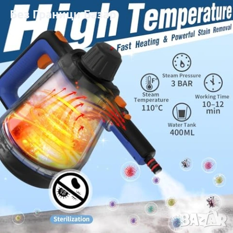 Нов Мощен ръчен парочистач 110°C с 10 аксесоара за дома чистене кола, снимка 2 - Други стоки за дома - 53961979