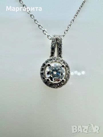 Сребърно колие с мойсанит (диамант) 0.5 карата, снимка 3 - Колиета, медальони, синджири - 53205738