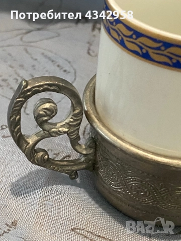 K.Kronester.1960 г.2 антични порцеланови чаши с калаена поставка., снимка 3 - Антикварни и старинни предмети - 52072186