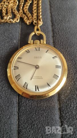 Немски джобен механичен позлатен часовник Osco, снимка 3 - Антикварни и старинни предмети - 46409693