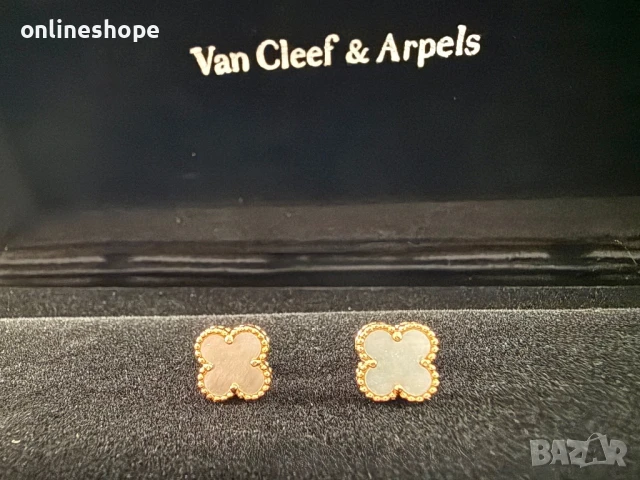Van Cleef & Arpels Обеци с 18к Златно покритие - Цвят бял + Кутия, снимка 6 - Обеци - 51412288