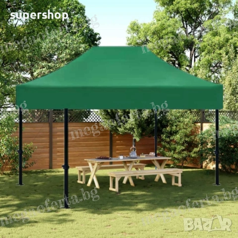 Градинска Шатра 3х4.50 - 23кг със Страници и Зелено Гумирано Покривало , снимка 10 - Градински мебели, декорация  - 54240571