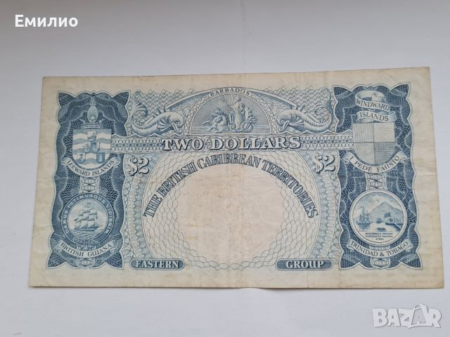 RARE. BRITISH CARIBBEAN TERRITORIES. $ 2 DOLLARS 1960, снимка 2 - Нумизматика и бонистика - 46797294