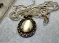 РЕТРО АРТ СРЕБЪРЕН ПЕНДАНТ с ПОЛИРАН ЛУНЕН КАМЪК и ФИНА СРЕБЪРНА ВЕРИЖКА СРЕБРО 925 ПРОБА 27067, снимка 3