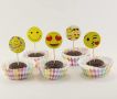 10 бр Smiley Emoji Смайли Емотикон еможи топери клечки за мъфини декорация и украса, снимка 1 - Други - 45457337