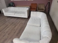 Кремав комплект дивани от плат две тройки, снимка 4