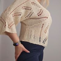 Лек и мек плетен пуловер блуза топ на дупки с V-образно деколте L XL размер, снимка 2 - Блузи с дълъг ръкав и пуловери - 45792463