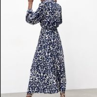 Zara-L-Дълга рокля в синьо и екрю, снимка 1 - Рокли - 45402980