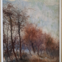 Дончо Занков 1893-1960 Уникален Пейзаж 1920те год. дървета маслени бои, снимка 2 - Картини - 44957163