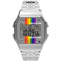 Часовник Timex T80 34 mm – сребрист цвят с Pride Ranbow и гривна от неръждаема стомана, снимка 1 - Мъжки - 45728603