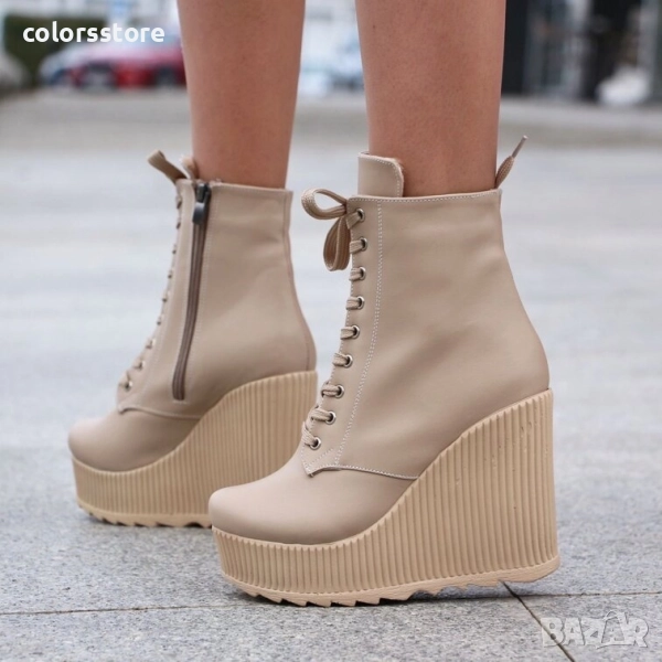 Боти на платформа - бежова кожа - NO6 , снимка 1