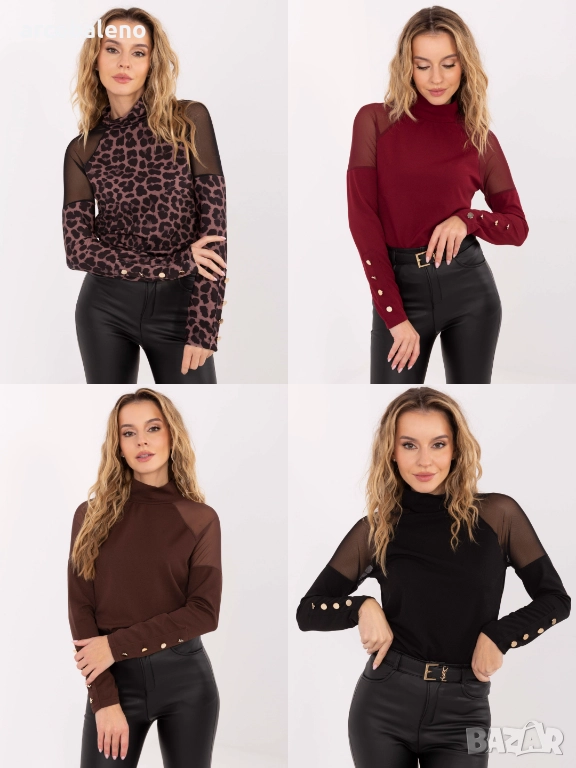 Дамска блуза с копчета на ръкавите, 4цвята , снимка 1