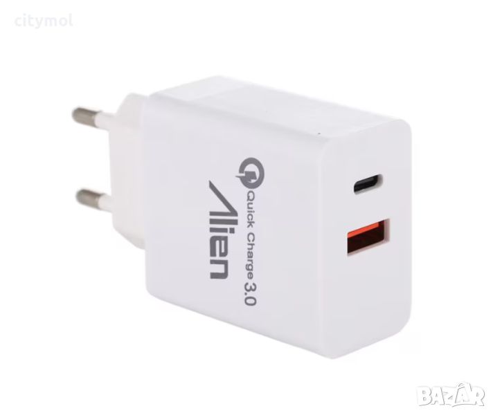 Мрежово зарядно устройство за бързо зареждане Alien, Quick Charge 3.0, PD Charge, USB / Type C, FAST, снимка 1