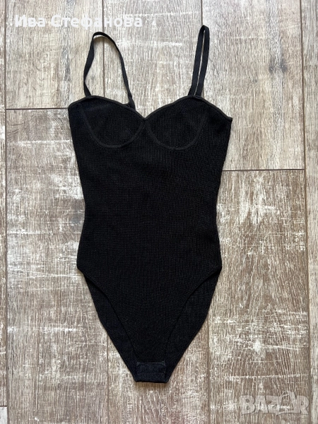 Zara zara еластично рипс рипсено фабрично плетиво черно класическо изчистено черно боди тип бюстие  , снимка 1