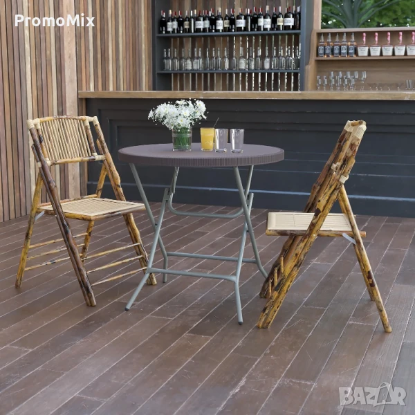 Сгъваема маса Flash Furniture DAD-FT-80R-GG 80см Градинска кръгла маса ратанова плетка, снимка 1