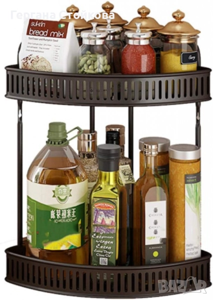 Ъглова стойка за подправки 2 нива – Органайзер за кухня, баня и спалня, без монтаж, снимка 1