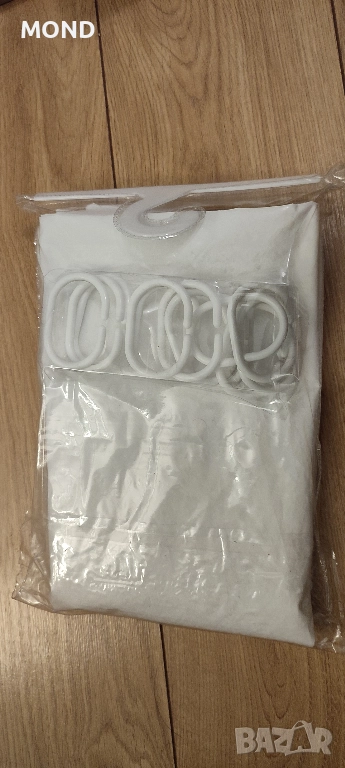 Бяла завеса за баня с халки, снимка 1