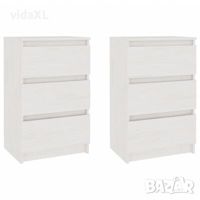 vidaXL Нощни шкафчета, 2 бр, бели, 40x29,5x64 см, борово дърво масив（SKU:808086, снимка 1