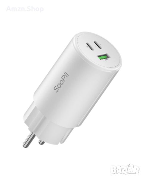 SooPii USB C зарядно устройство, 65 W бързо компактно GAN зарядно устройство с 3 порта USB C зарядно, снимка 1