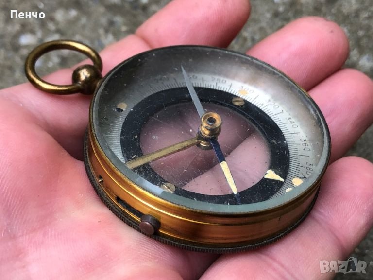 стар бронзов, джобен компас , снимка 1