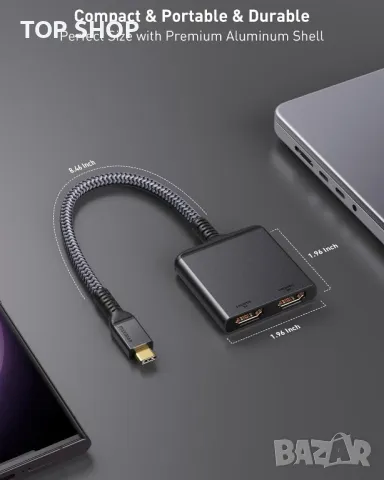 2 в 1 Адаптер USB C към двоен HDMI, снимка 7 - Кабели и адаптери - 49457606