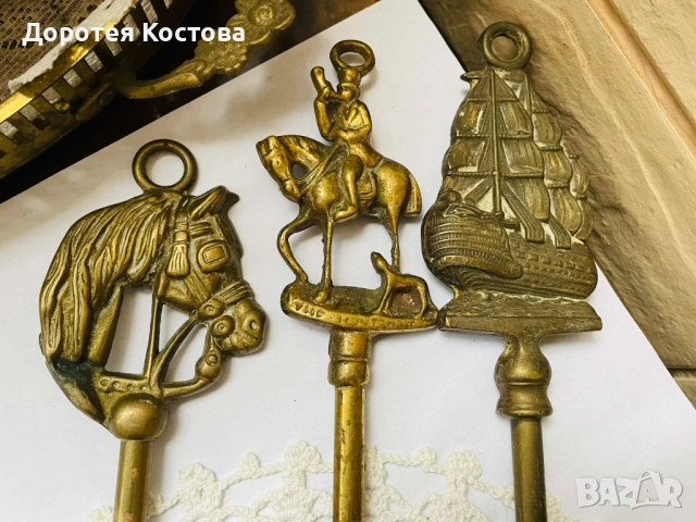 Красиви месингови вилици за камина от Англия, снимка 2 - Антикварни и старинни предмети - 53422512