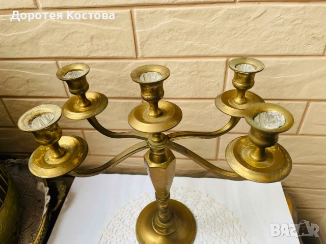 Красив месингов свещник от Англия за 5 свещи, снимка 9 - Антикварни и старинни предмети - 53422522