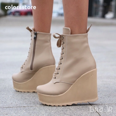 Боти на платформа - бежова кожа - NO6 