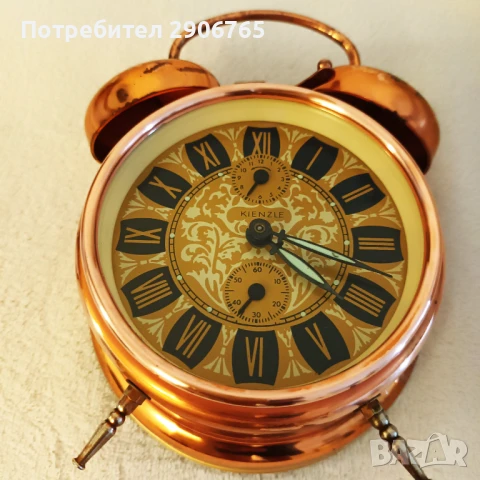 Часовник будилник KIENZLE меден корпус с камбанки работещ, снимка 9 - Антикварни и старинни предмети - 51157049