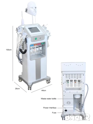 Професионален апарат Аква пилинг 12 в 1, водно дермабразио, дарсонвал, ултразвук, маска, биолифтинг, снимка 7 - Козметични уреди - 52063070