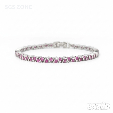 сребърна гривна с естествени рубини, снимка 2 - Гривни - 52688162