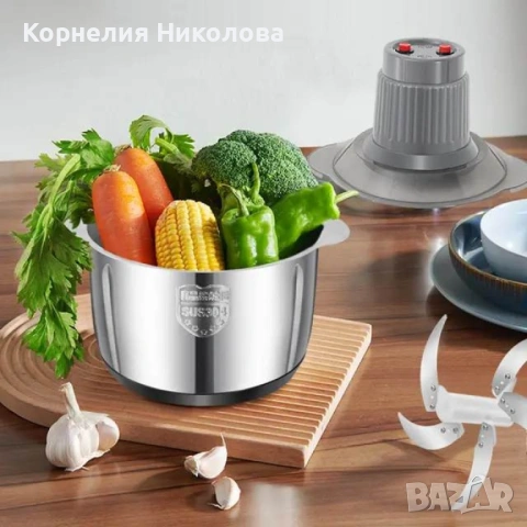 Висококачествен електрически чопър за смилане на месо,ядки и зеленчуци с обем 3 литра, снимка 7 - Чопъри и пасатори - 54211094