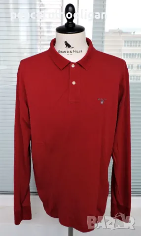 Gant Regular Fit Long Sleeve Red Polo Shirt - мъжка червена поло блуза с дълъг ръкав размер L , снимка 1 - Блузи - 47644355