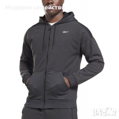 Мъжко спортно горнище  reebok workout ready thermowarm full zip hoodie black, снимка 1 - Спортни дрехи, екипи - 46709430