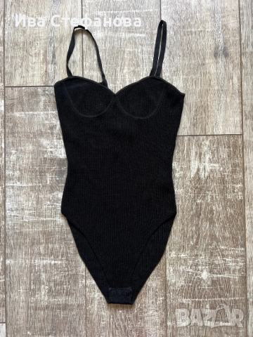 Zara zara еластично рипс рипсено фабрично плетиво черно класическо изчистено черно боди тип бюстие  